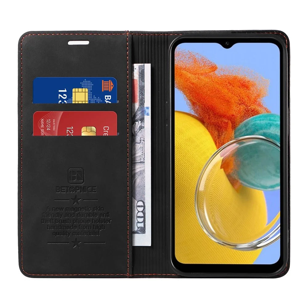 BETOPNICE 003 RFID Blocking Phone Cover For Samsung Galaxy F14 5G / M14 5G , PU Leather Stand Wallet Mobile Phone Case - Black - 2