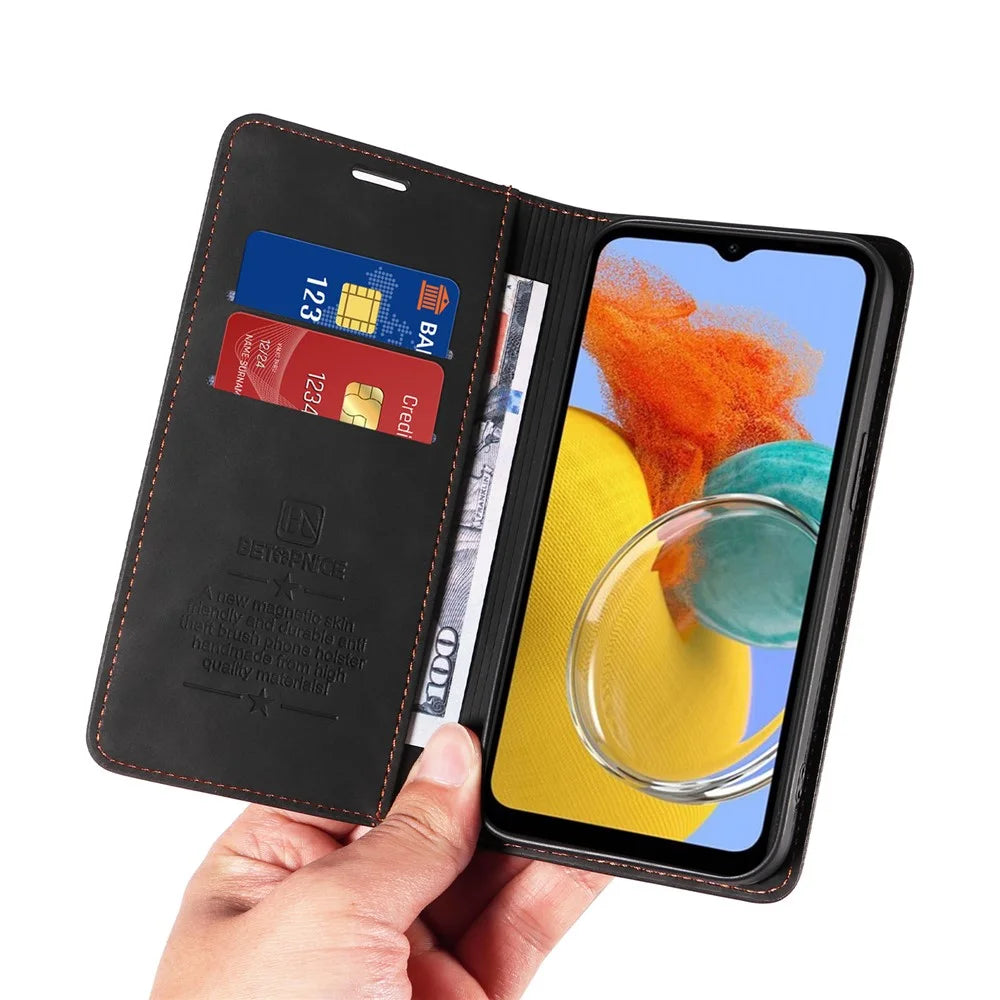 BETOPNICE 003 RFID Blocking Phone Cover For Samsung Galaxy F14 5G / M14 5G , PU Leather Stand Wallet Mobile Phone Case - Black - 6