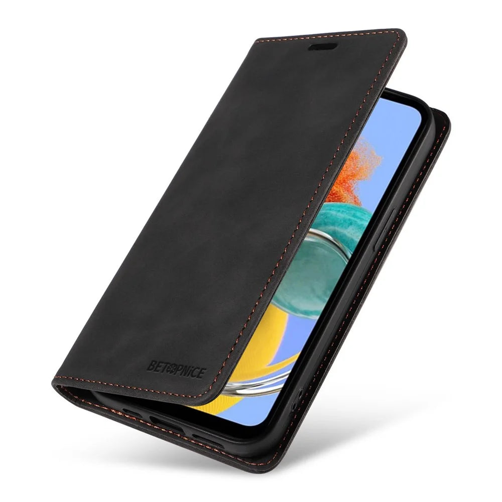 BETOPNICE 003 RFID Blocking Phone Cover For Samsung Galaxy F14 5G / M14 5G , PU Leather Stand Wallet Mobile Phone Case - Black - 7