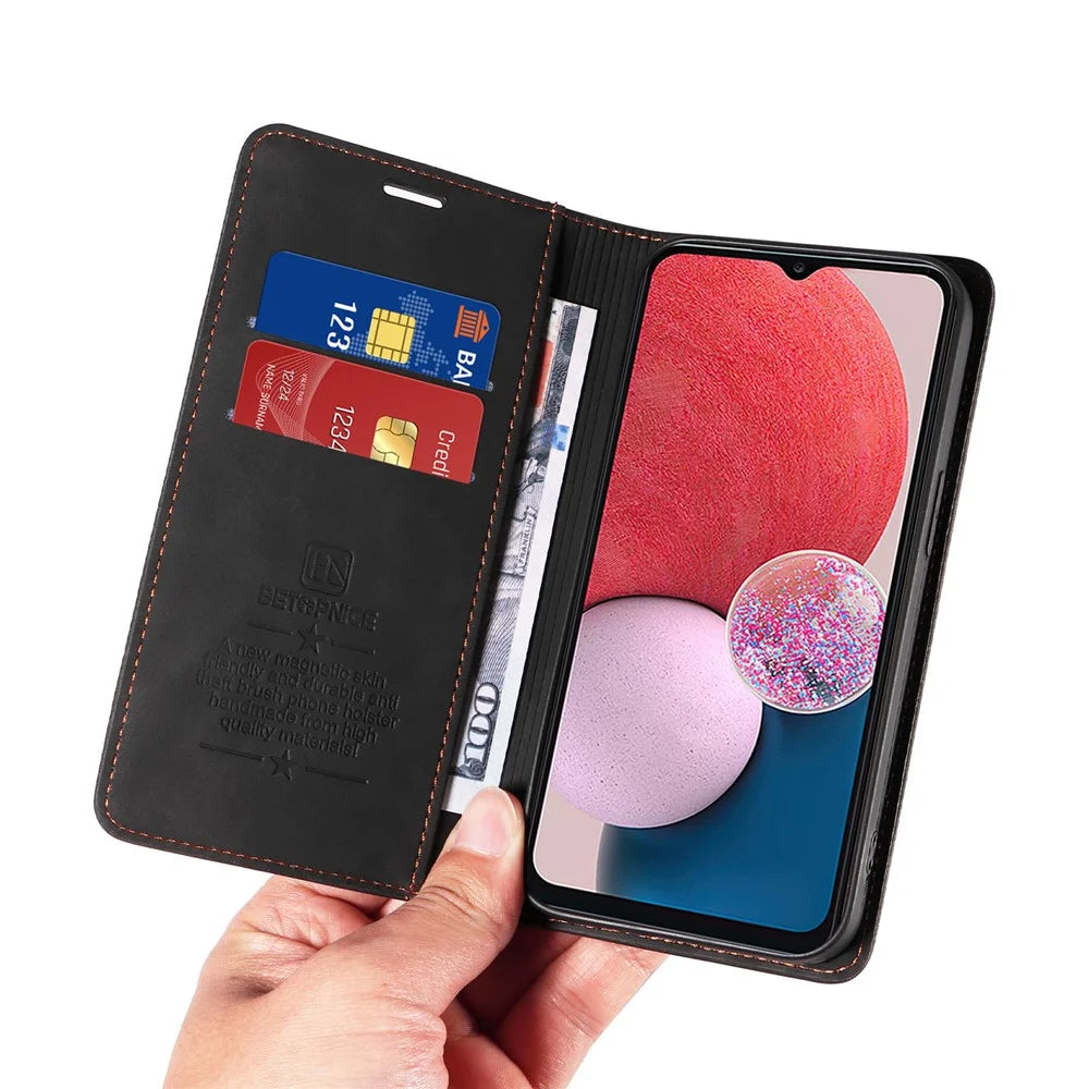 BETOPNICE 003 Samsung Galaxy A13 4G / A13 5G / A04s 4G (164.7mm) /  M13 5G / A04 4G Phone Case Wallet RFID Blocking Cover - Black - 6