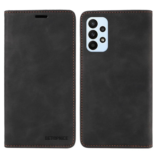 BETOPNICE 003 For Samsung Galaxy A23 4G / A23 5G (Global Version) / F23 5G / M23 5G/M13 4G RFID Blocking Stand PU Leather Cover Magnetic Wallet Case - Black - 1