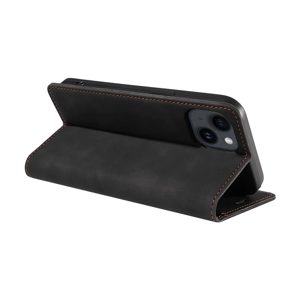 BETOPNICE 003 For iPhone 15 Plus PU Leather Stand Cover Anti-Scratch Wallet Phone Case with RFID Blocking Function - Black - 4