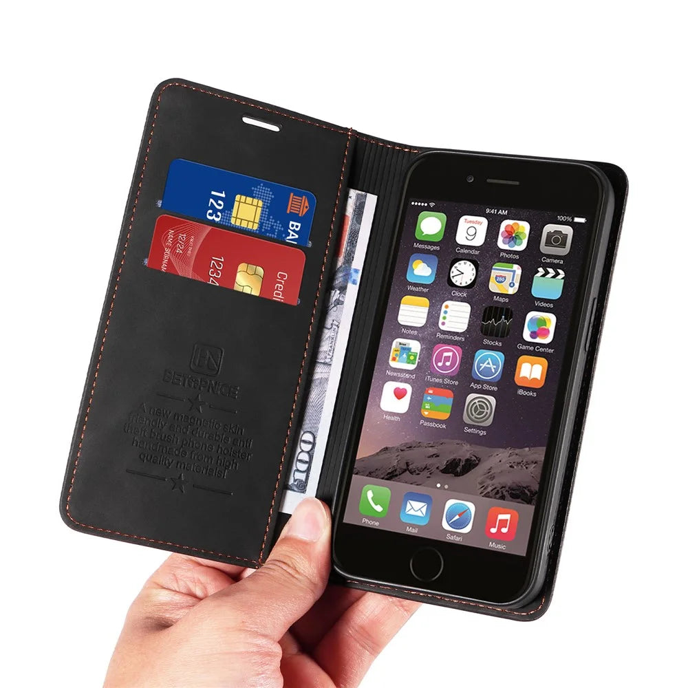 BETOPNICE 003 For iPhone 6 Plus / 7 Plus / 8 Plus / 6s Plus TPU+PU Leather Stand Cover RFID Blocking Wallet Cell Phone Case - Black - 6