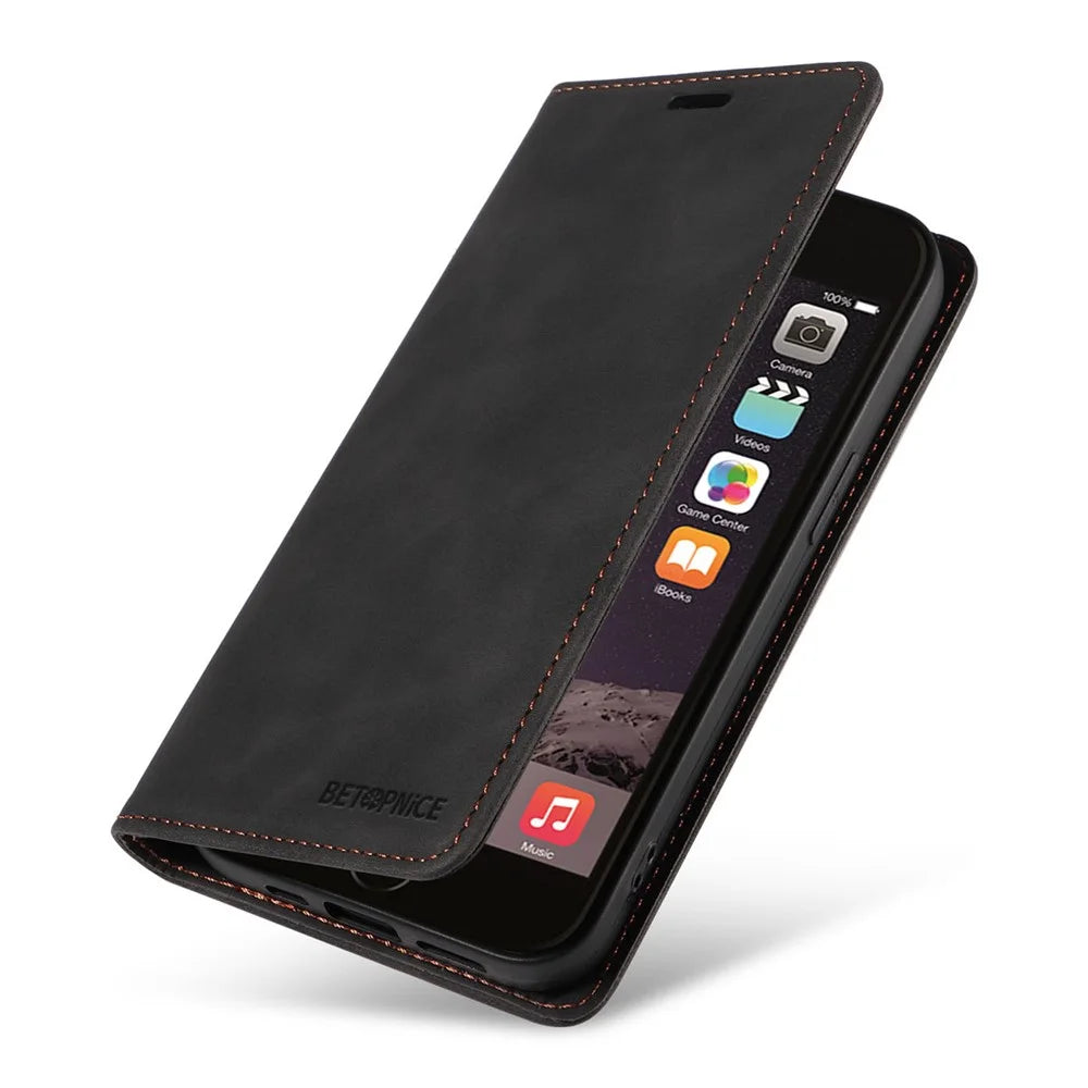 BETOPNICE 003 For iPhone 6 Plus / 7 Plus / 8 Plus / 6s Plus TPU+PU Leather Stand Cover RFID Blocking Wallet Cell Phone Case - Black - 7
