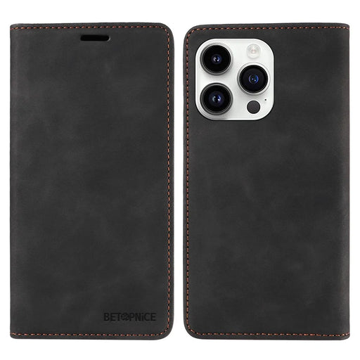 BETOPNICE 003 For iPhone 15 Pro Max Lightweight PU Leather Stand Cover RFID Blocking Case Wallet Phone Shell - Black - 1