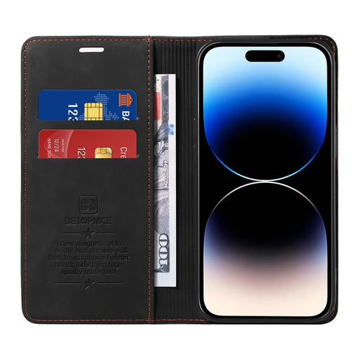 BETOPNICE 003 For iPhone 15 Pro Max Lightweight PU Leather Stand Cover RFID Blocking Case Wallet Phone Shell - Black - 2