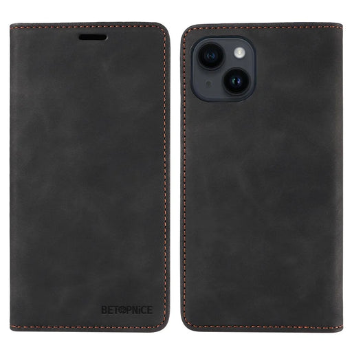 BETOPNICE 003 RFID Blocking Stand Case For iPhone 14 Plus , TPU + PU Leather Stand Cover Wallet - Black - 1