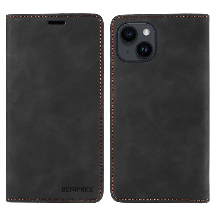 BETOPNICE 003 RFID Blocking Stand Case For iPhone 14 Plus , TPU + PU Leather Stand Cover Wallet - Black - 1