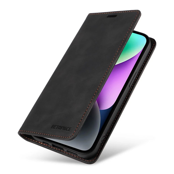 BETOPNICE 003 RFID Blocking Stand Case For iPhone 14 Plus , TPU + PU Leather Stand Cover Wallet - Black - 7