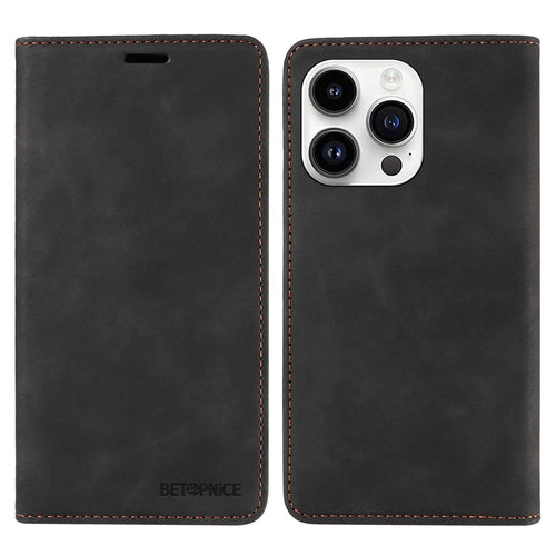 BETOPNICE 003 For iPhone 15 Pro Slim-Fit Cover RFID Blocking Wallet Phone PU Leather Stand Shell - Black - 1