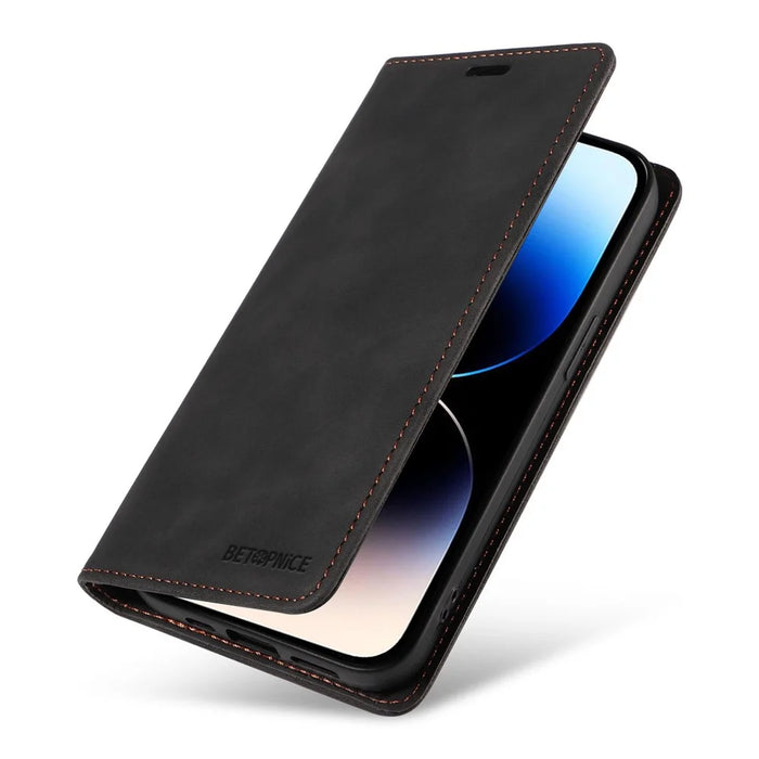 BETOPNICE 003 For iPhone 15 Pro Slim-Fit Cover RFID Blocking Wallet Phone PU Leather Stand Shell - Black - 7