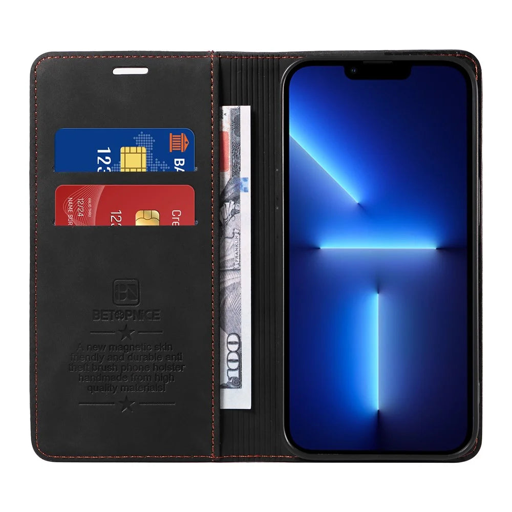 BETOPNICE 003 Wallet Phone Shell  For iPhone 13 Pro Max , PU Leather Stand Cover RFID Blocking Phone Case - Black - 2