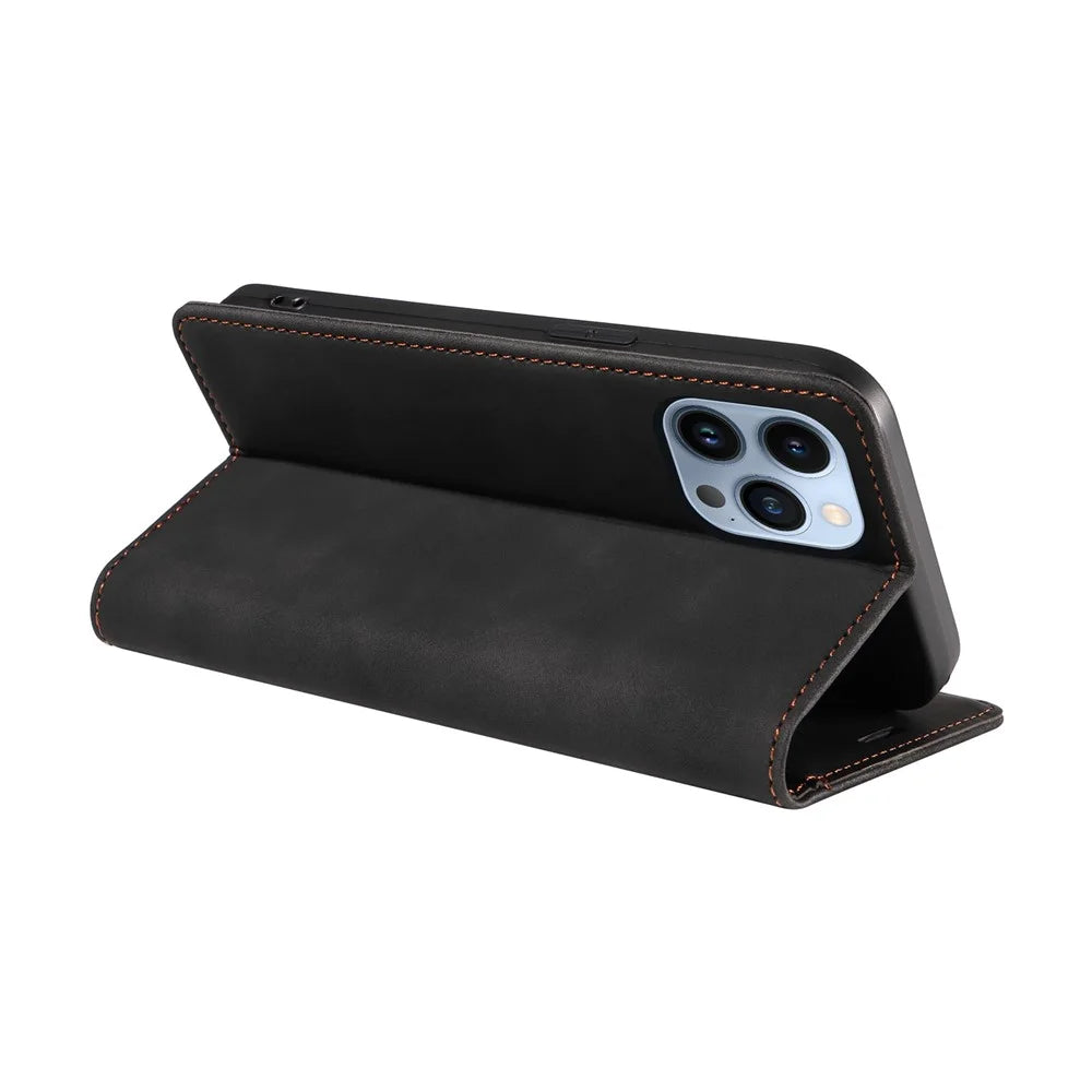 BETOPNICE 003 Wallet Phone Shell  For iPhone 13 Pro Max , PU Leather Stand Cover RFID Blocking Phone Case - Black - 4