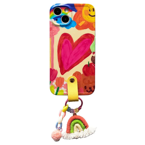 For iPhone 13 Soft TPU Phone Cover Heart Pattern Shockproof Cell Phone Case with Rainbow Decor - 1