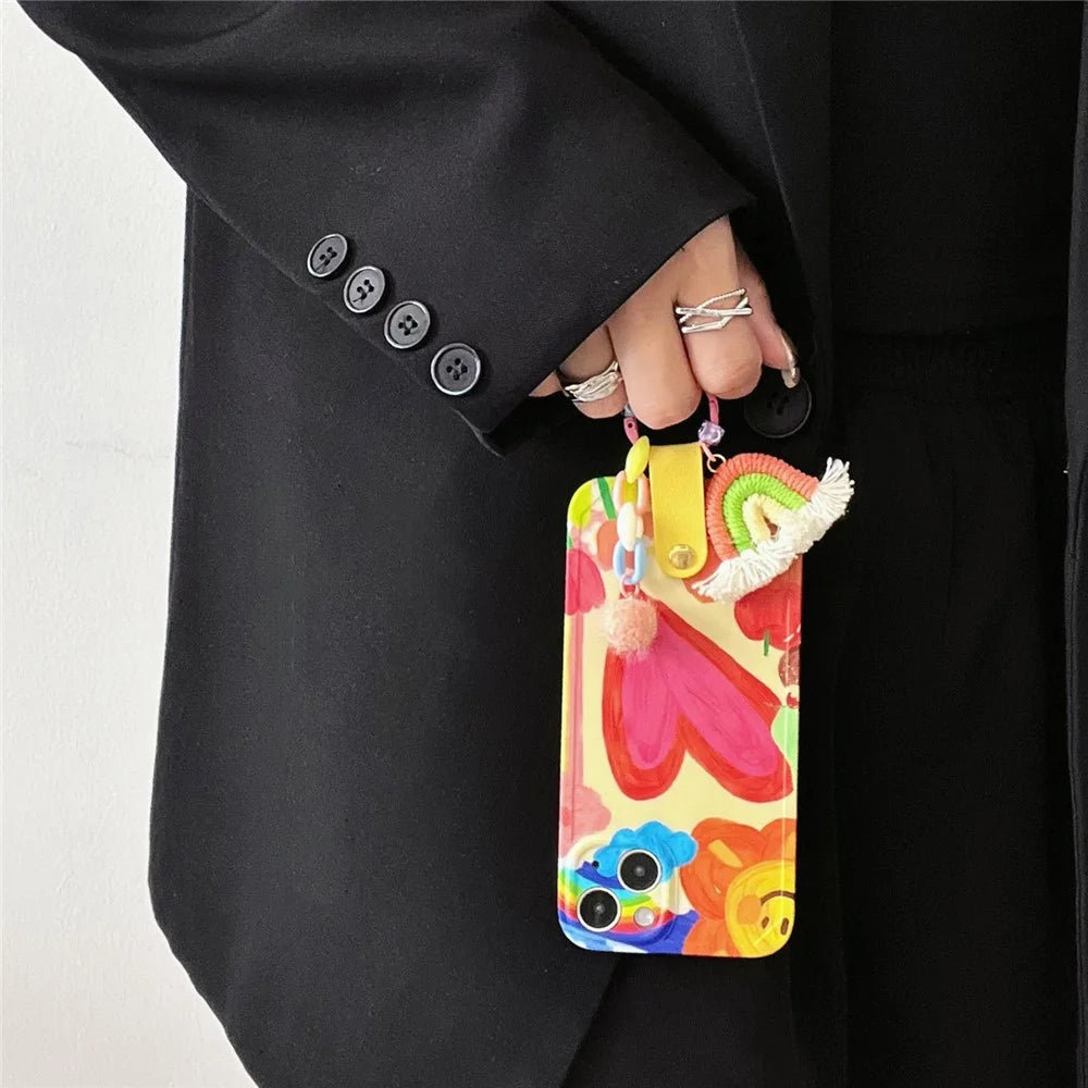 For iPhone 13 Soft TPU Phone Cover Heart Pattern Shockproof Cell Phone Case with Rainbow Decor - 3