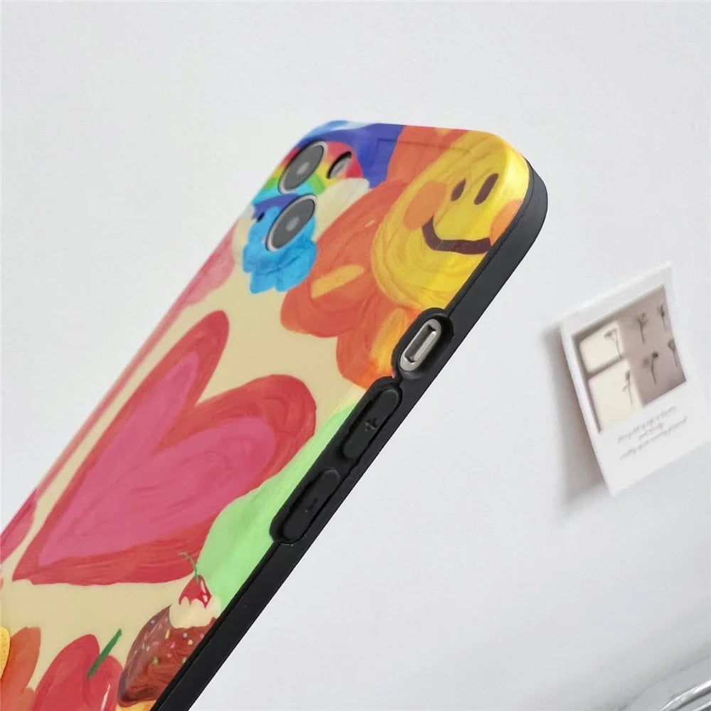 For iPhone 13 Soft TPU Phone Cover Heart Pattern Shockproof Cell Phone Case with Rainbow Decor - 4