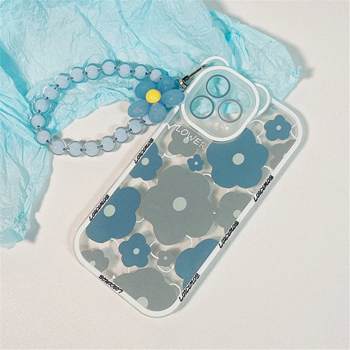 TPU Phone Case for iPhone 14 Pro , Bear Ear Decor Cell Phone Shell Flower Pattern Cover with Bead Strap - 6