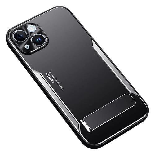 For iPhone 14 TPU+Aluminium Alloy Phone Cover Drop-proof Case with Kickstand - Silver - 1