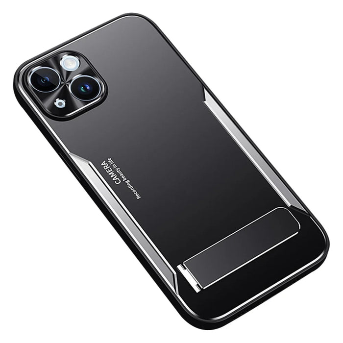 For iPhone 14 TPU+Aluminium Alloy Phone Cover Drop-proof Case with Kickstand - Silver - 1