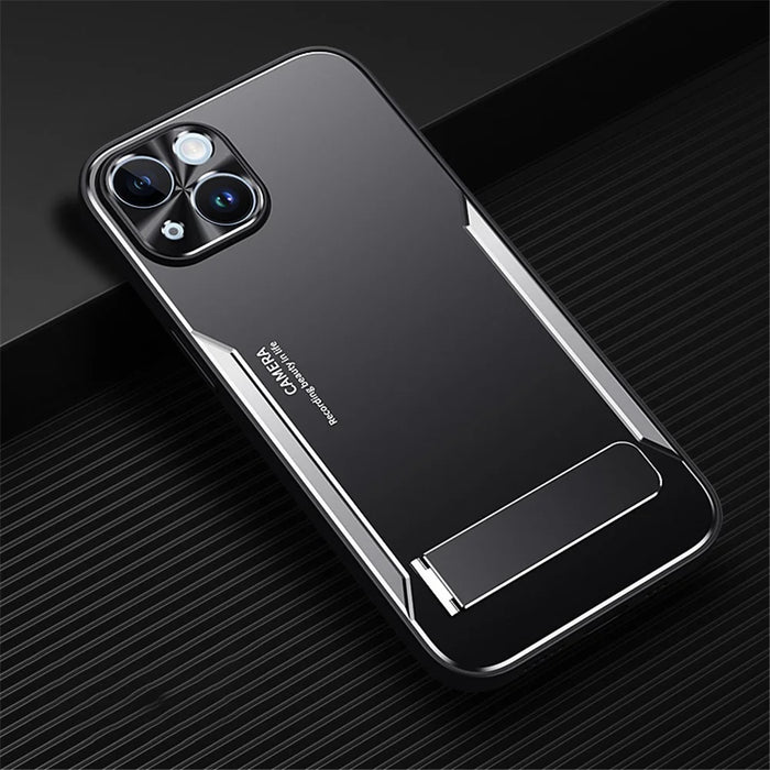 For iPhone 14 TPU+Aluminium Alloy Phone Cover Drop-proof Case with Kickstand - Silver - 2