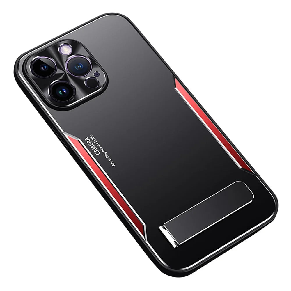 For iPhone 12 Pro Max Shockproof Phone Cover Shell Kickstand Design TPU + Aluminium Alloy Phone Case - Red - 1