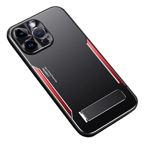 For iPhone 12 Pro Max Shockproof Phone Cover Shell Kickstand Design TPU + Aluminium Alloy Phone Case - Red - 1