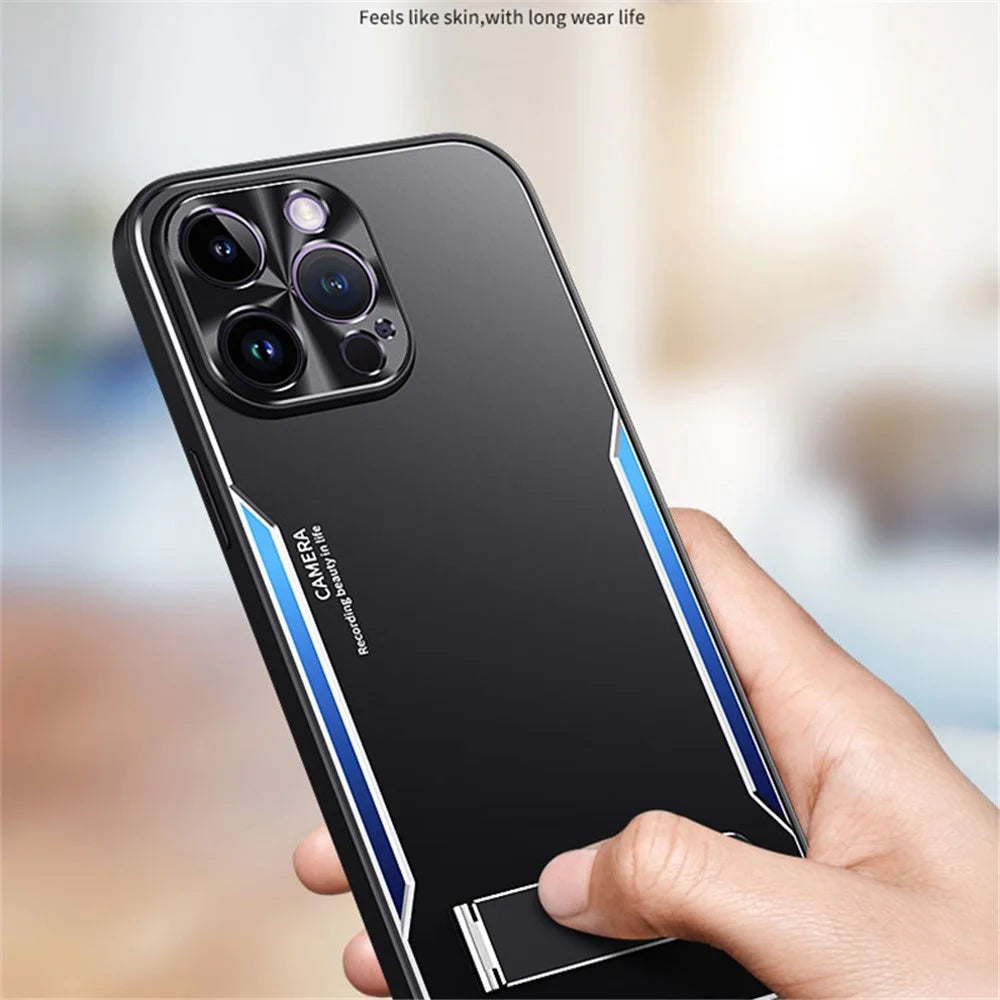 For iPhone 12 Pro Max Shockproof Phone Cover Shell Kickstand Design TPU + Aluminium Alloy Phone Case - Red - 5