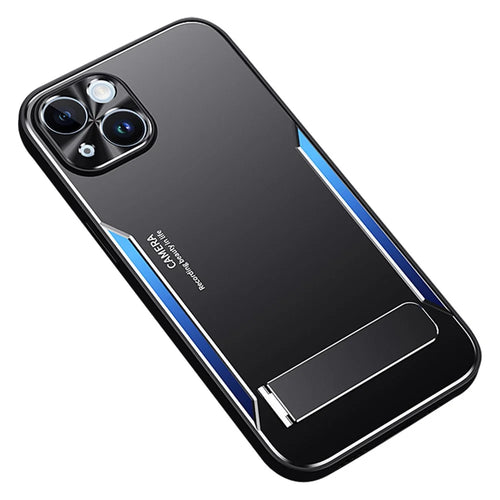 For iPhone 13 6.1 inch TPU+Aluminium Alloy Anti-drop Cover Hidden Kickstand Phone Case - Blue - 1