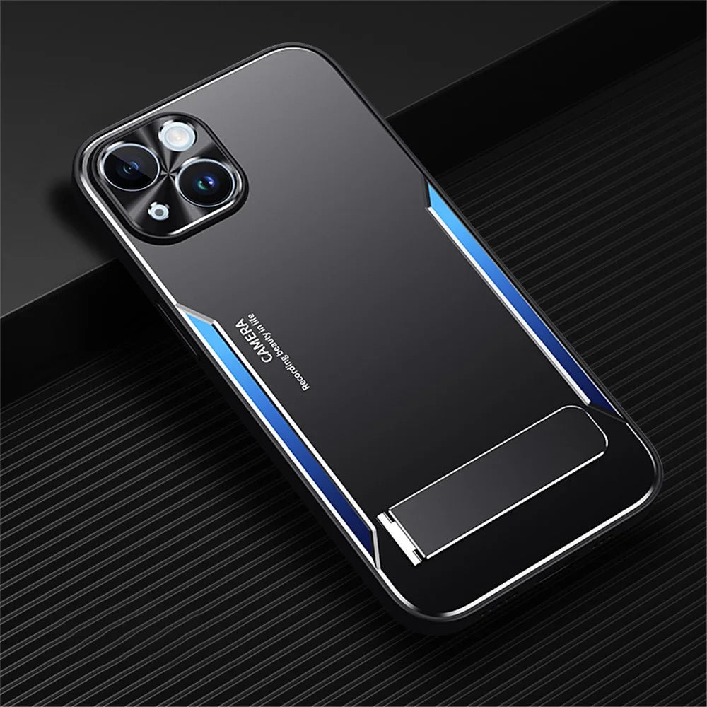 For iPhone 13 6.1 inch TPU+Aluminium Alloy Anti-drop Cover Hidden Kickstand Phone Case - Blue - 2