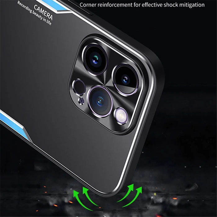 For iPhone 14 Pro Max Soft TPU + Hard Aluminium Alloy Phone Cover Kickstand Phone Case Smartphone Shell - Blue - 2