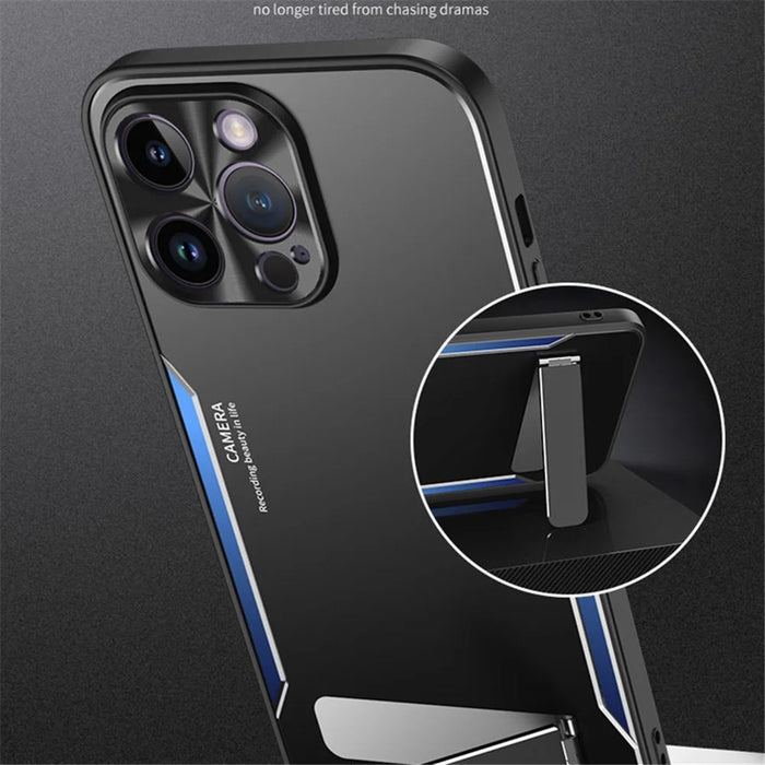For iPhone 14 Pro Max Soft TPU + Hard Aluminium Alloy Phone Cover Kickstand Phone Case Smartphone Shell - Blue - 5