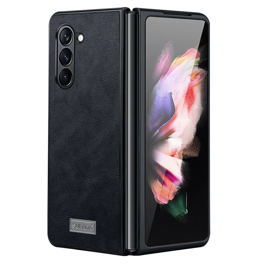 SULADA For Samsung Galaxy Z Fold5 5G PU Leather Coated TPU+PC Case Anti-drop Phone Cover - Black - 1
