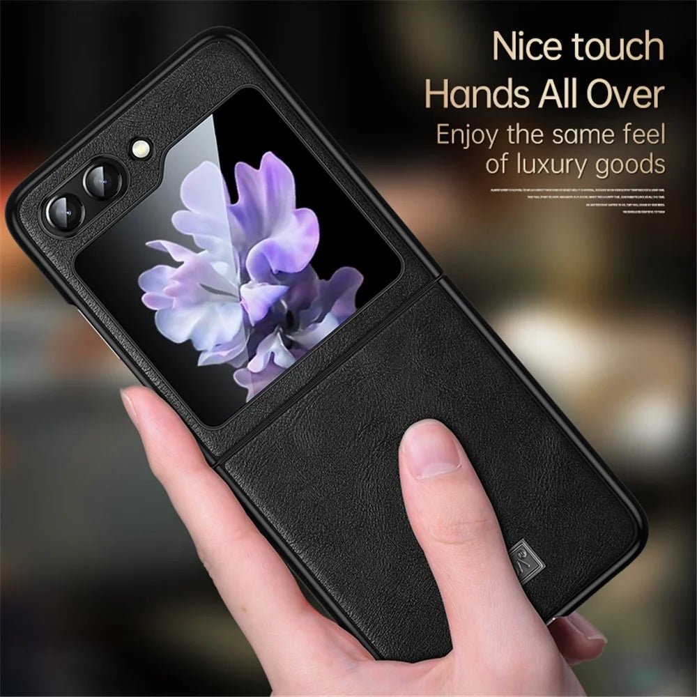 SULADA For Samsung Galaxy Z Flip5 5G Anti-scratch Phone Case PU Leather Coated TPU Cover - Orange - 4