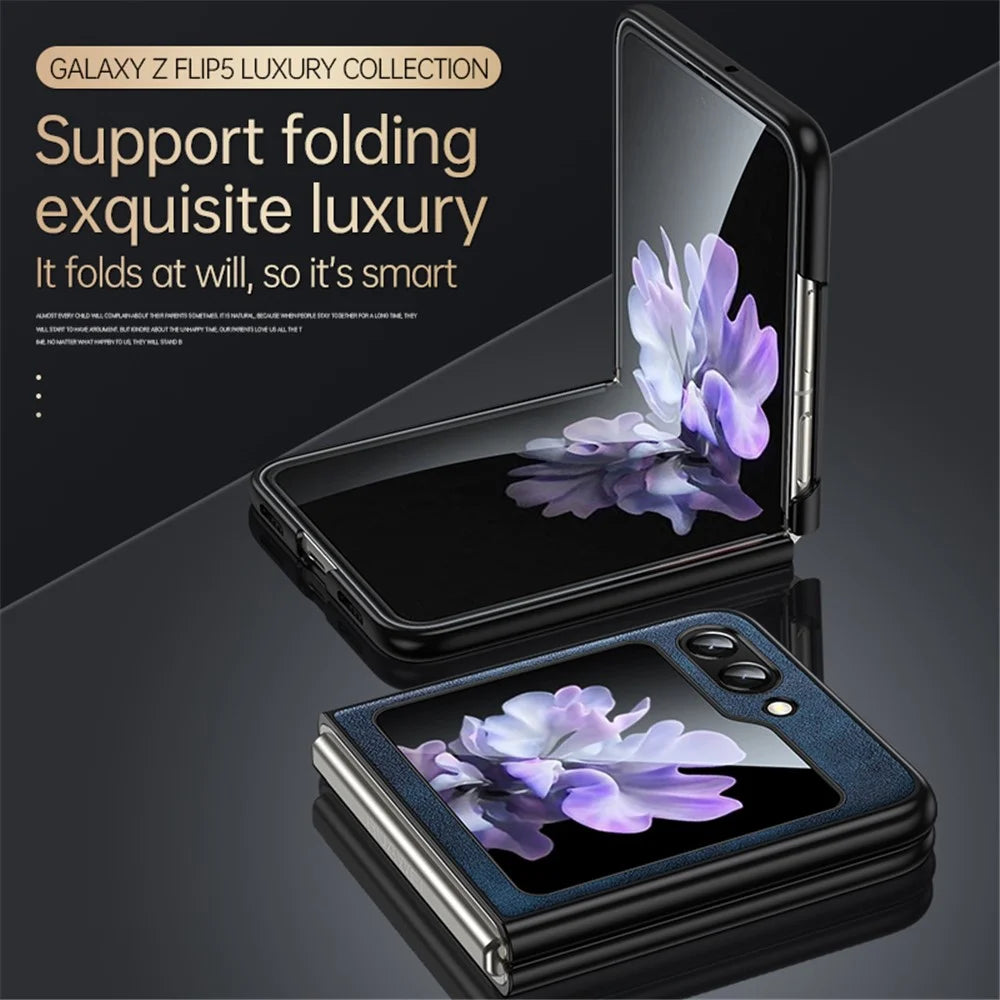 SULADA For Samsung Galaxy Z Flip5 5G Anti-scratch Phone Case PU Leather Coated TPU Cover - Orange - 5