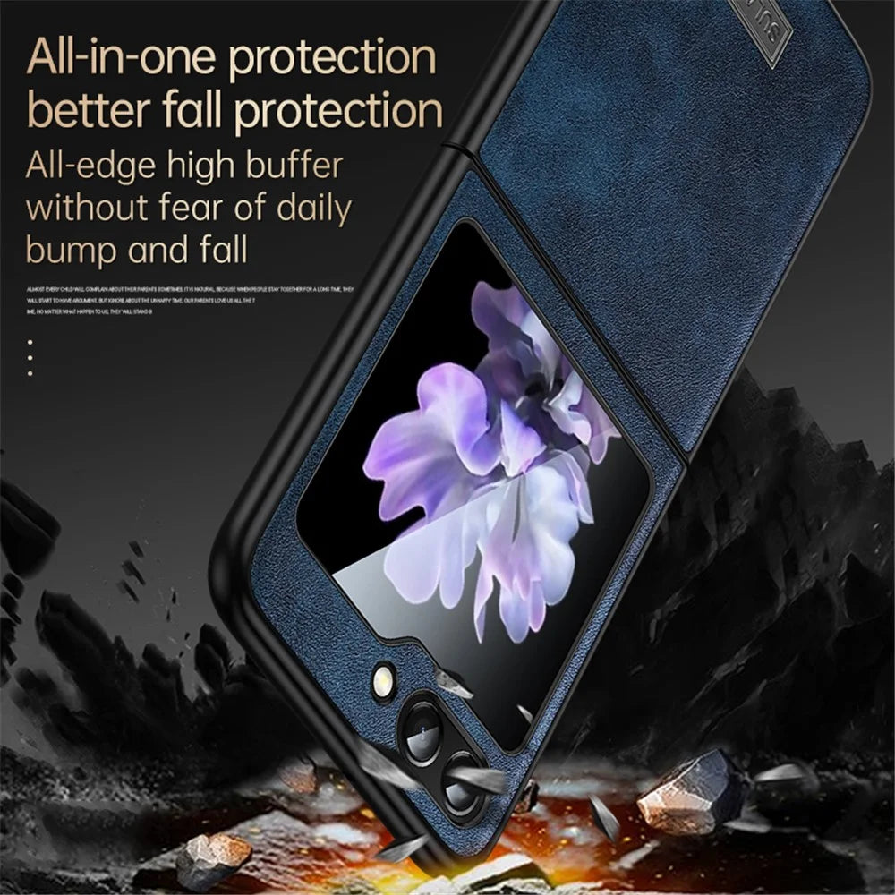 SULADA For Samsung Galaxy Z Flip5 5G Anti-scratch Phone Case PU Leather Coated TPU Cover - Orange - 7
