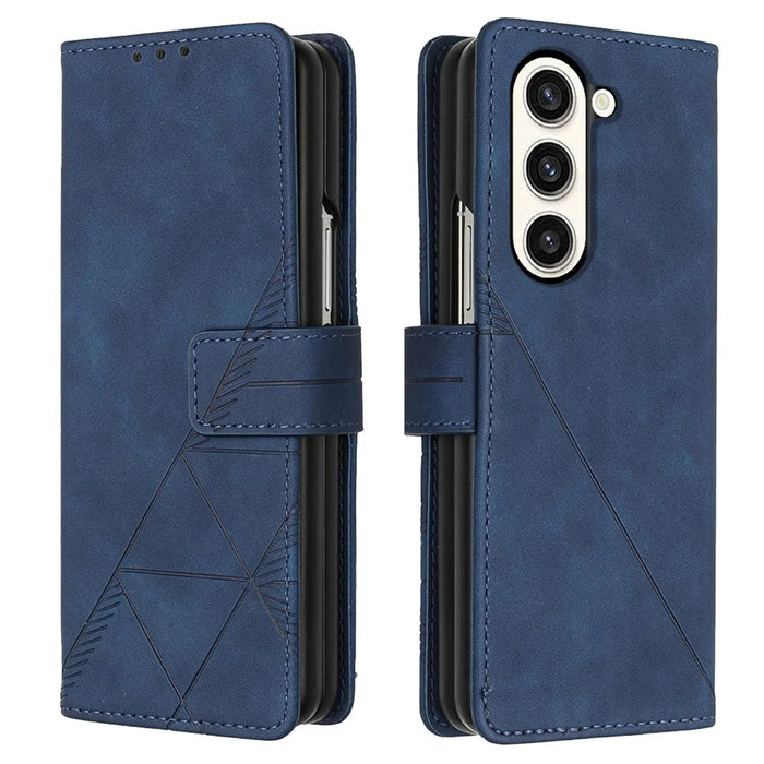 For Samsung Galaxy Z Fold5 5G Leather Case with Hand Strap Wallet Stand Phone Cover - Sapphire - 1