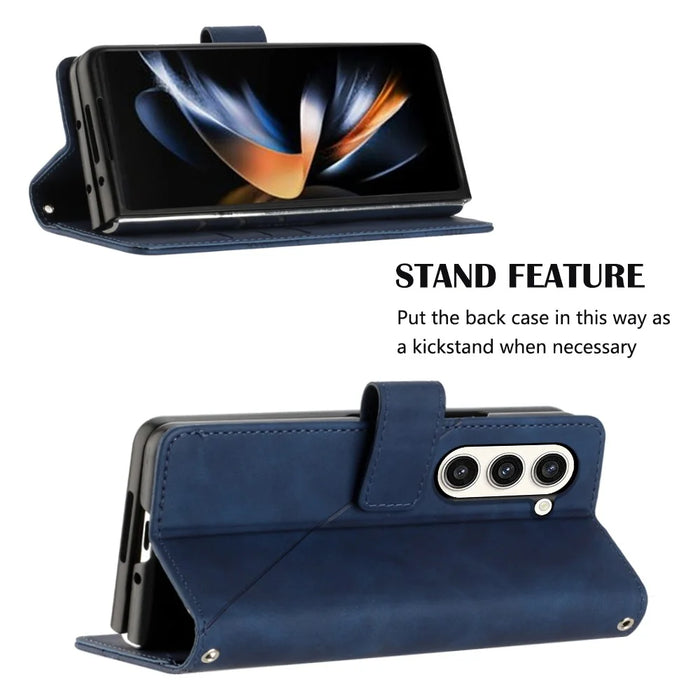 For Samsung Galaxy Z Fold5 5G Leather Case with Hand Strap Wallet Stand Phone Cover - Sapphire - 2