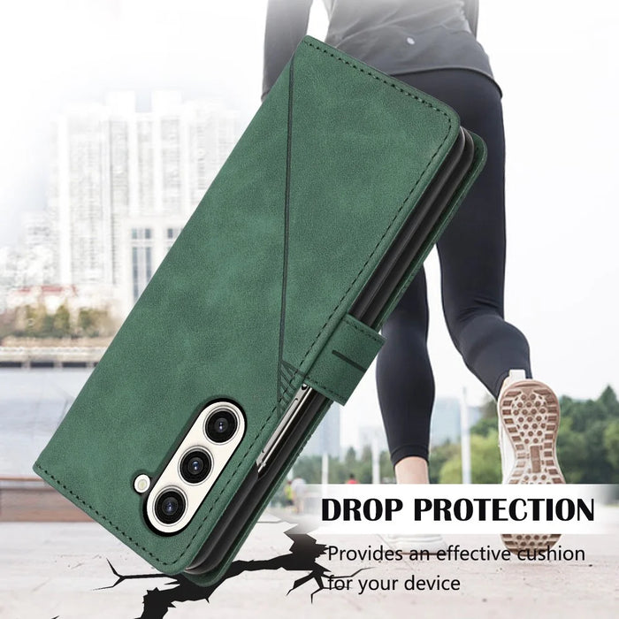 For Samsung Galaxy Z Fold5 5G Leather Case with Hand Strap Wallet Stand Phone Cover - Sapphire - 6