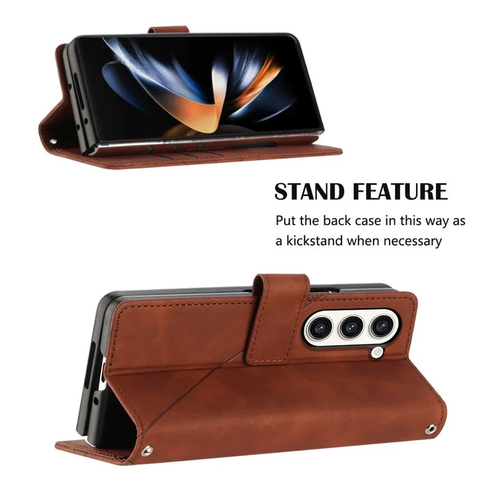 For Samsung Galaxy Z Fold5 5G Leather Case with Shoulder Strap Wallet Stand Phone Cover - Brown - 2