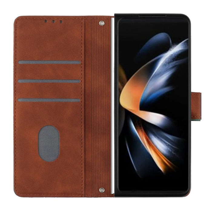 For Samsung Galaxy Z Fold5 5G Leather Case with Shoulder Strap Wallet Stand Phone Cover - Brown - 3