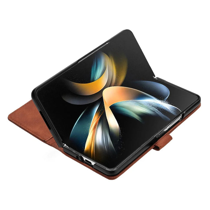 For Samsung Galaxy Z Fold5 5G Leather Case with Shoulder Strap Wallet Stand Phone Cover - Brown - 4