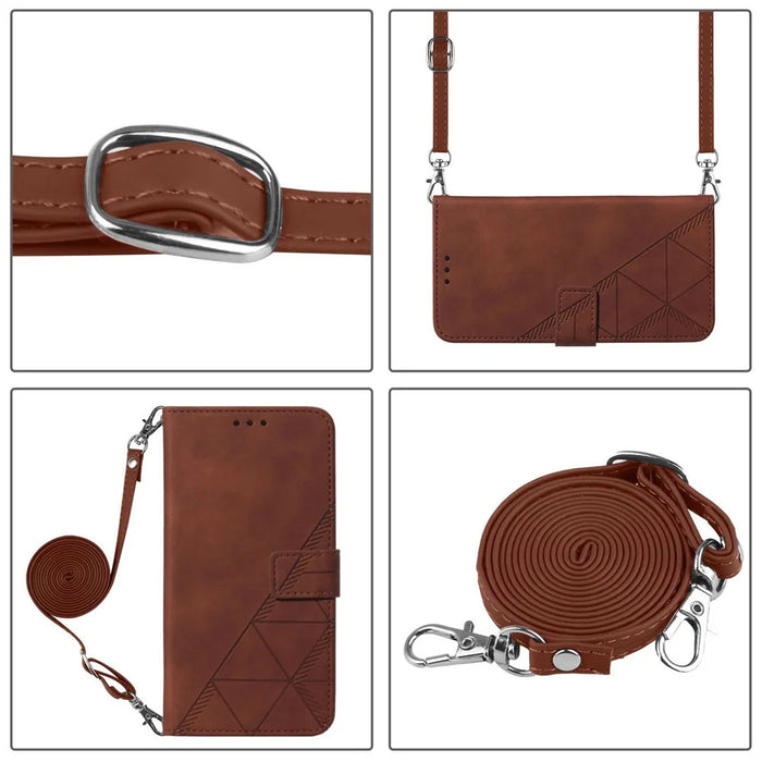 For Samsung Galaxy Z Fold5 5G Leather Case with Shoulder Strap Wallet Stand Phone Cover - Brown - 7