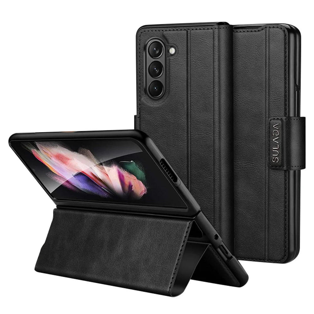 SULADA For Samsung Galaxy Z Fold5 5G PU Leather Protective Cover Anti-drop Stand Phone Case - Black - 1