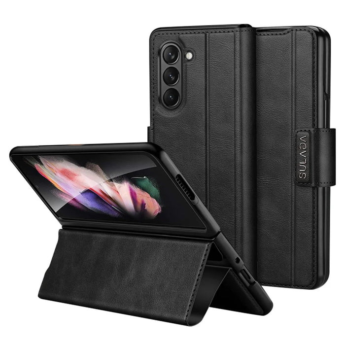 SULADA For Samsung Galaxy Z Fold5 5G PU Leather Protective Cover Anti-drop Stand Phone Case - Black - 1