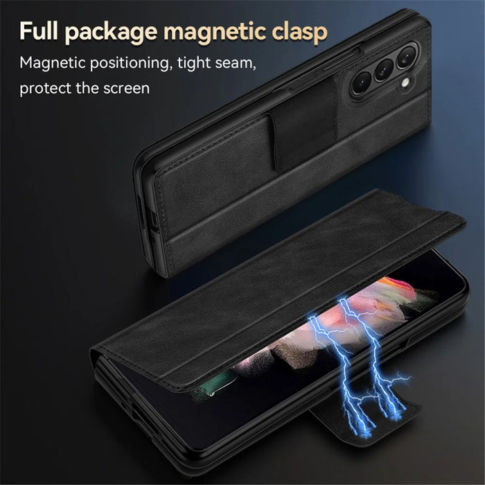 SULADA For Samsung Galaxy Z Fold5 5G PU Leather Protective Cover Anti-drop Stand Phone Case - Black - 4