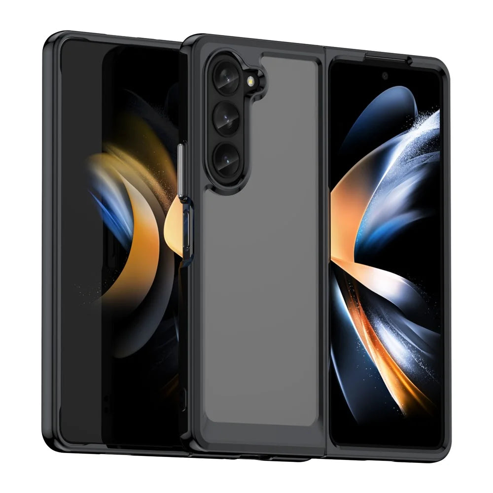 For Samsung Galaxy Z Fold5 5G Mobile Phone Back Cover TPU+Acrylic Clear Protective Shockproof Case - Black - 1