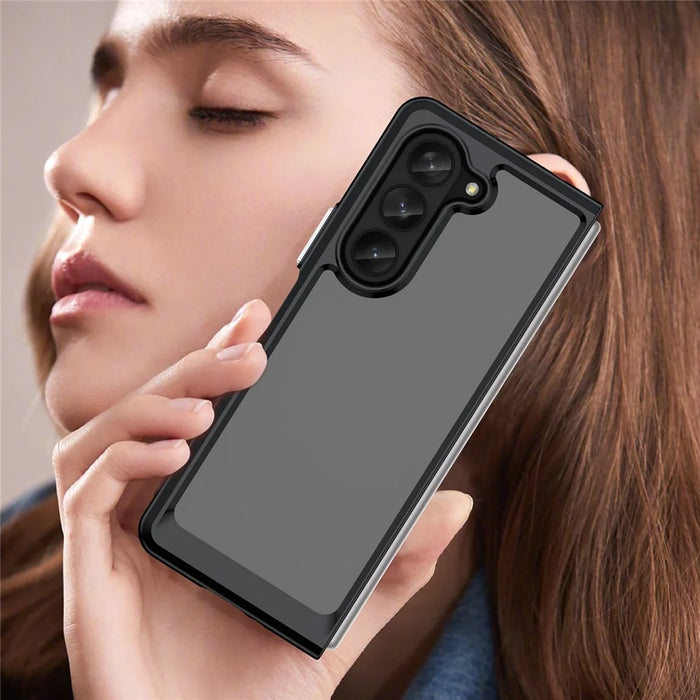 For Samsung Galaxy Z Fold5 5G Mobile Phone Back Cover TPU+Acrylic Clear Protective Shockproof Case - Black - 6