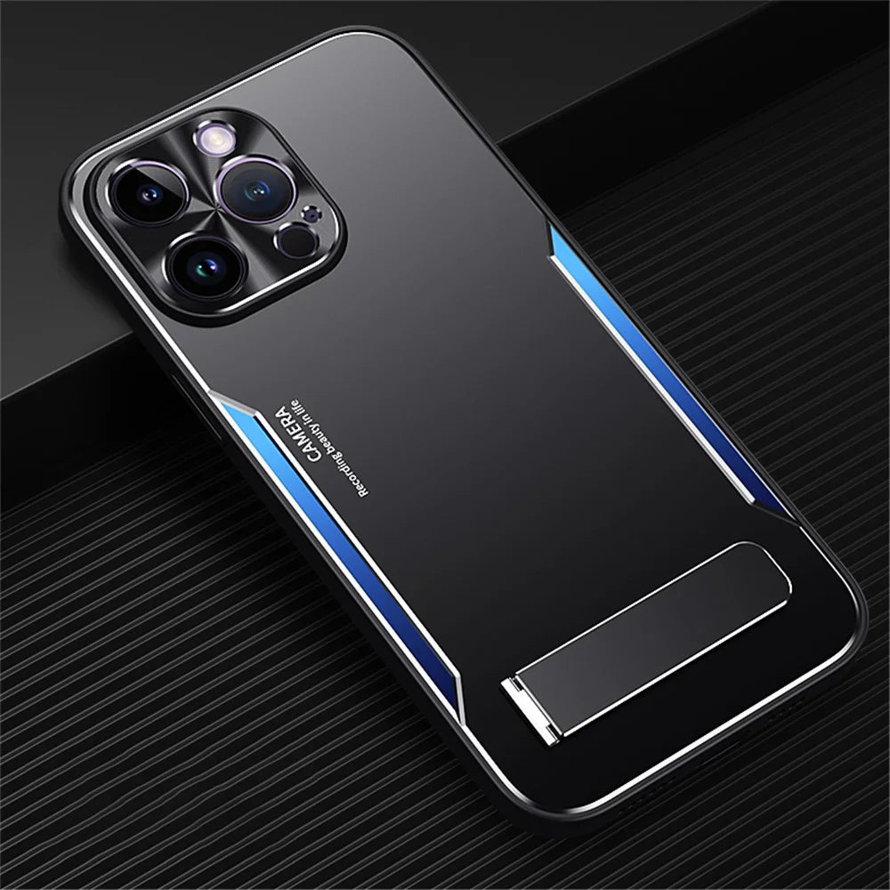 TPU+Aluminium Alloy Phone Case for iPhone 14 Pro Anti-drop Kickstand Back Cover - Blue - 2