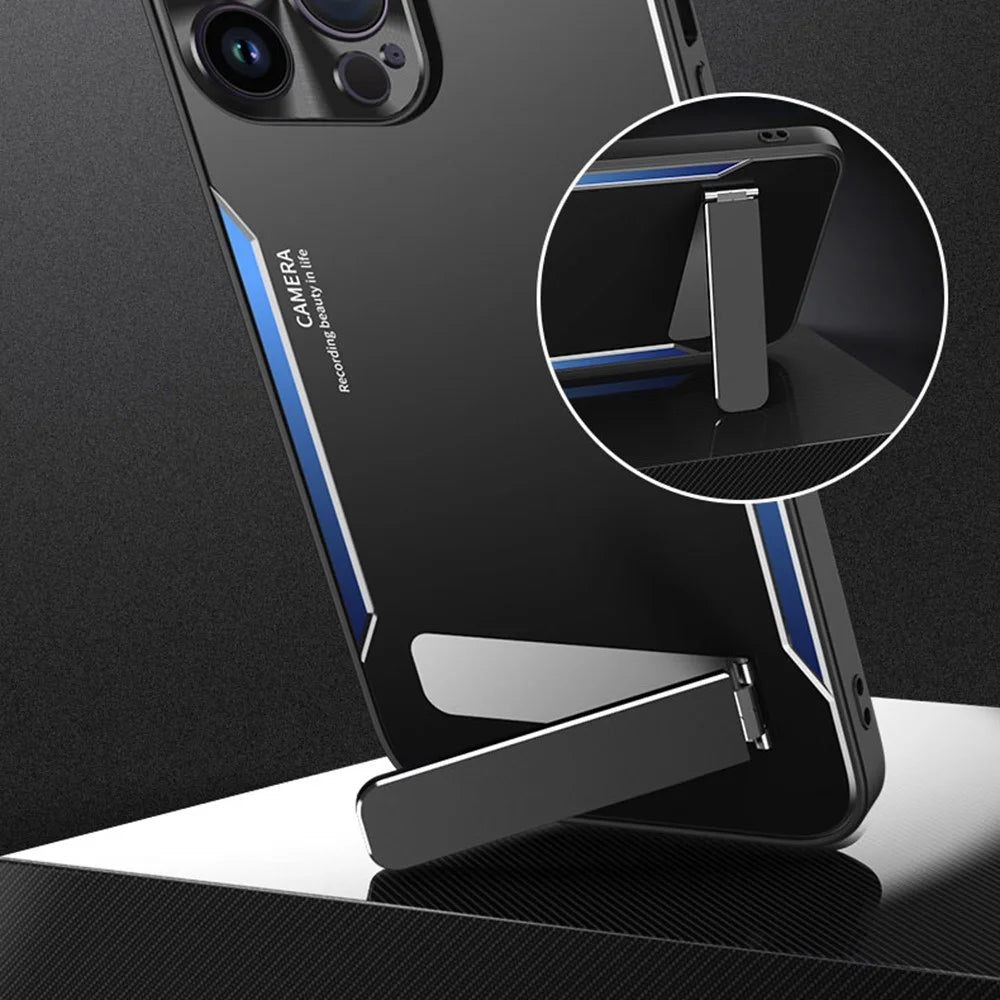 TPU+Aluminium Alloy Phone Case for iPhone 14 Pro Anti-drop Kickstand Back Cover - Blue - 3