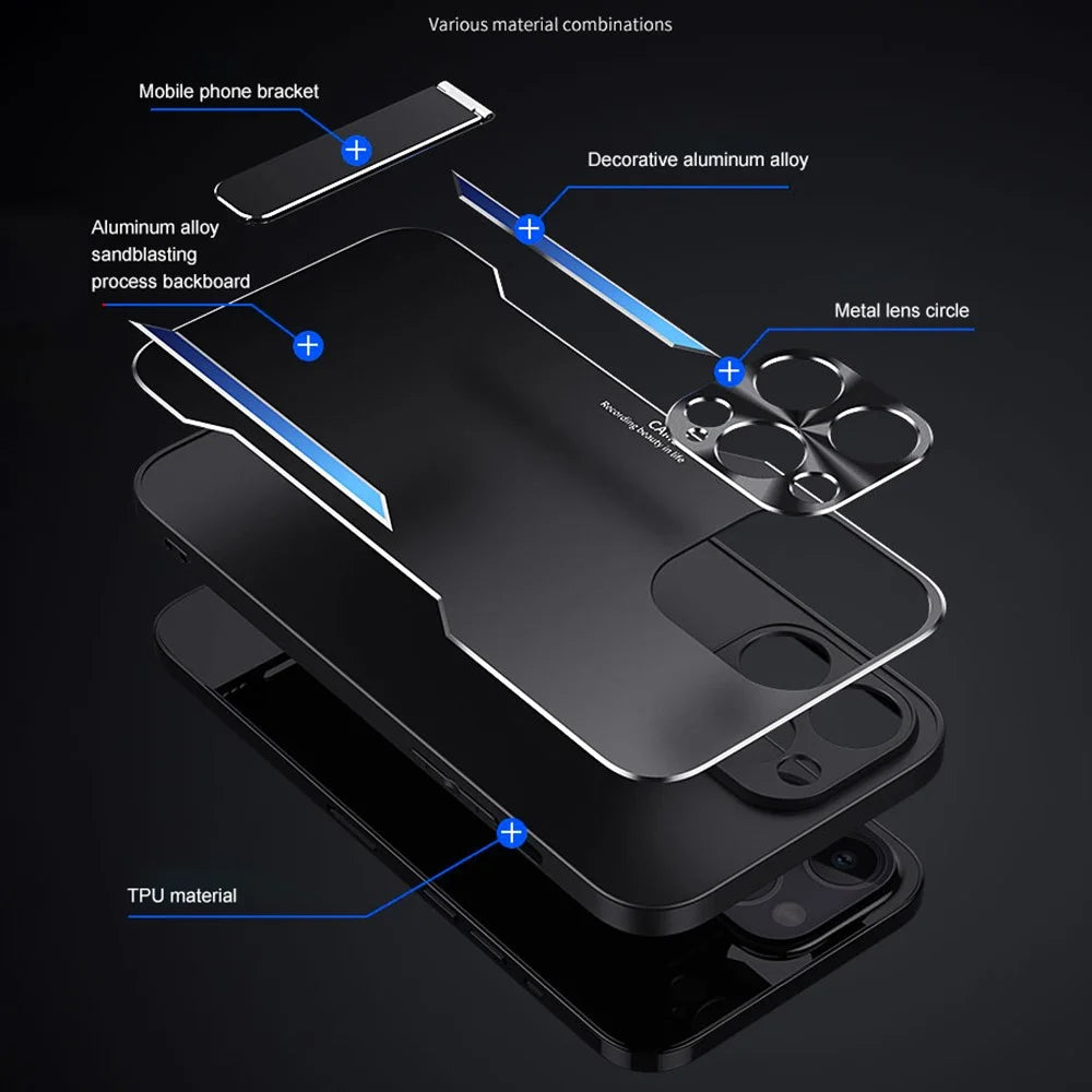 TPU+Aluminium Alloy Phone Case for iPhone 14 Pro Anti-drop Kickstand Back Cover - Blue - 4